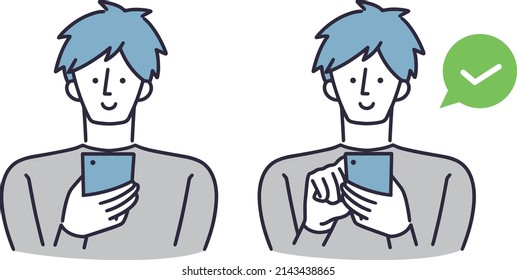 Man operating a cell phone Simple Illustration Set