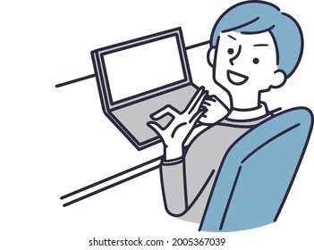 man operating a computer simple illustration
