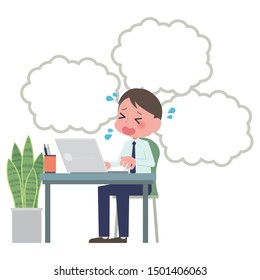 Man operating laptop computer  with balloon illustration