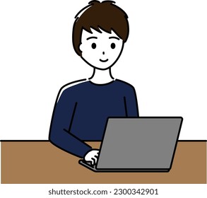 Man operating a laptop with a smile