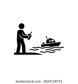 Man operating a remote control boat by the water Icon Isolated On White Background
