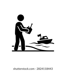 Man operating a remote control speed boat Icon Isolated On White Background
