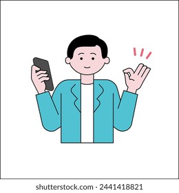 Man operating a smartphone with a smile
