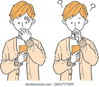 Man operating a smartphone, upper body, vector