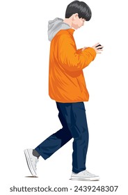 A man operating a smartphone while walking - Walking smartphone