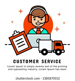 Man operator online shopping with order and delivery service. Modern banner vector Illustration
