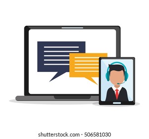 Man operator tablet and laptop design