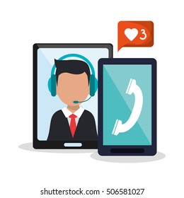 Man operator tablet and smartphone design