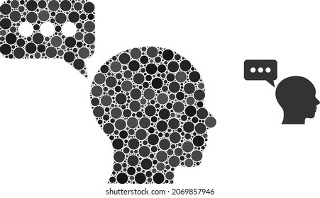 Man opinion vector mosaic of small circles in variable sizes and color tints. Small circles are organized into man opinion vector collage. Abstract vector illustration.