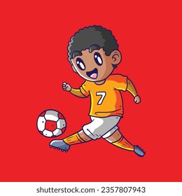 Man with Orange jersey playing soccer. Boy playing soccer vector illustration. Children playing football illustration. Soccer illustration. AthleticSpirit