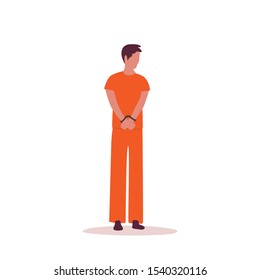 Man In Orange Prison Jumpsuit Over White Background. Vector Flat Illustration.