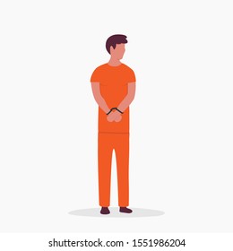 Man In Orange Prison Jumpsuit Over White Background. Vector Flat Illustration.