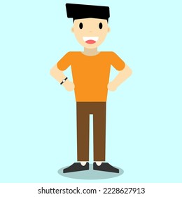 Man orange shirt standing smile vector isolated