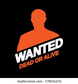man orange silhouette vector. wanted letters. frame black. icon web. logo T-shirt