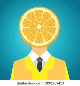 Man with an orange slice instead of head