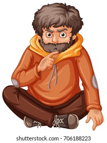 Man in orange sweatshirt sitting illustration