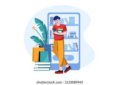 A man order book in a mobile online mobile shop.