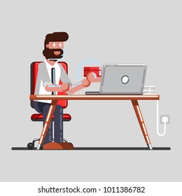 Man order a package via laptop