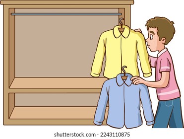 man organize wardrobe cartoon vector illustration