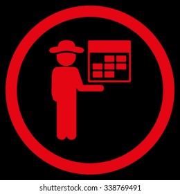 Man Organizer vector icon. Style is flat rounded symbol, red color, rounded angles, black background.