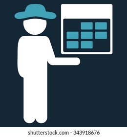 Man Organizer vector icon. Style is bicolor flat symbol, blue and white colors, rounded angles, dark blue background.