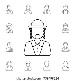 Man Orthodox Jew avatar. Set of avatar icons on white background