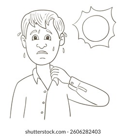 Man at outdoor with hot temperature. Concept of exhausted, sunburn, summer day