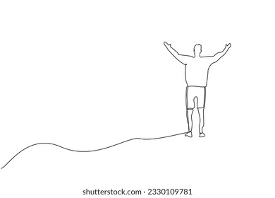 man outdoors on the hill victory rejoice freedom line art