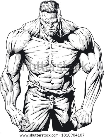 man in outline aggressive with muscles workout comics