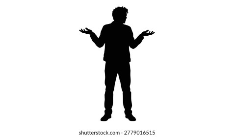 Man with outstretched hands gesture black silhouette