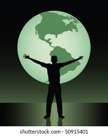 man outstretched his arms to the earth, black and green