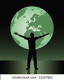 man outstretched his arms to the earth, black and green