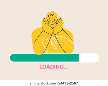 Man over loading bar progress uploading. Colorful vector illustration
