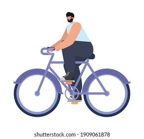 man over a purple bycicle vector illustration design