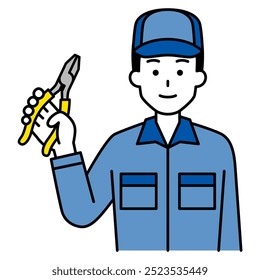 Man in overalls holding pliers