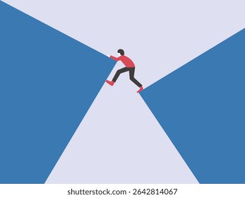 Homem superando a luta e e fazendo caminho entre a ilustração de obstáculos