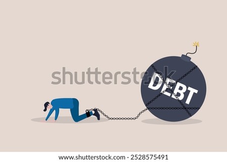 Man with overdue bill payment chained with debt burden. concept of Debt, crisis, overspending, recession, and bankruptcy