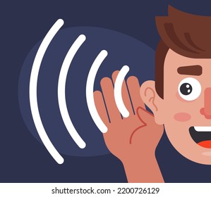 a man overhears a conversation. a large ear listens to someone else conversation. flat vector illustration.