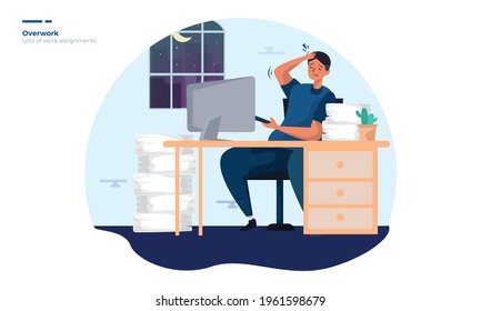 A man overwork or lots of work assignments illustration