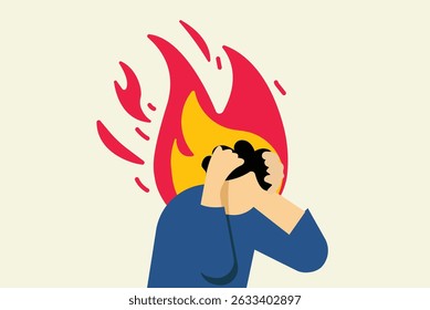 Man overworked anger fire in head illustration