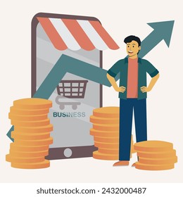 Man owning successful online shop business isolated illustration