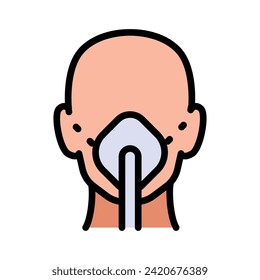 Man in oxygen mask flat icon. Aerosol breathing lung machine treatment icon. Color illustration of nebulizer treatment vector icon for web design isolated on white background