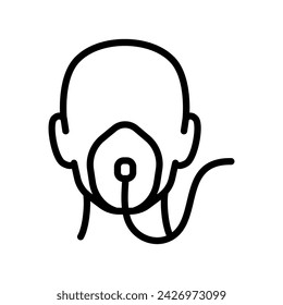 Man in oxygen mask flat line icon. Aerosol breathing lung machine treatment icon. Outline illustration of nebulizer treatment vector icon for web design isolated on white background