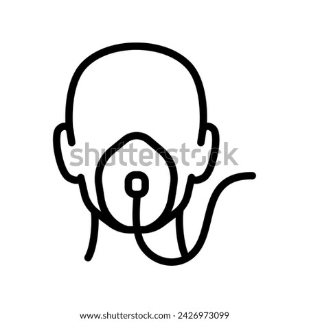 Man in oxygen mask flat line icon. Aerosol breathing lung machine treatment icon. Outline illustration of nebulizer treatment vector icon for web design isolated on white background
