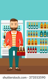Man with pack of beer.