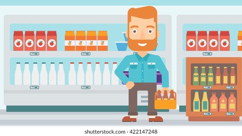 Man with pack of beer.