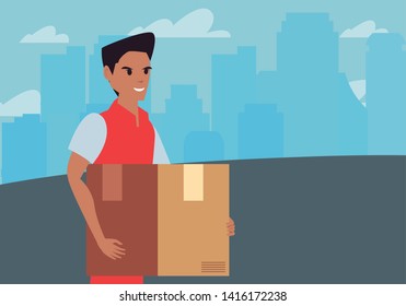 man with package fast delivery logistic icon vector ilustrate