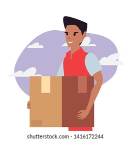 man with package fast delivery logistic icon vector ilustrate