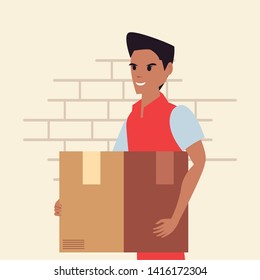 man with package fast delivery logistic icon vector ilustrate