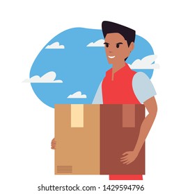 man with package fast delivery logistic icon vectorillustrate